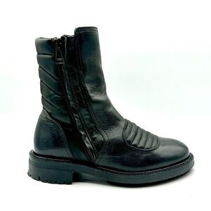 BELSTAFF BLACK LEATHER BOOTS BIKER  BOOTS MOTO CHUNKY SOLE HEELS SHOES SIZE 37